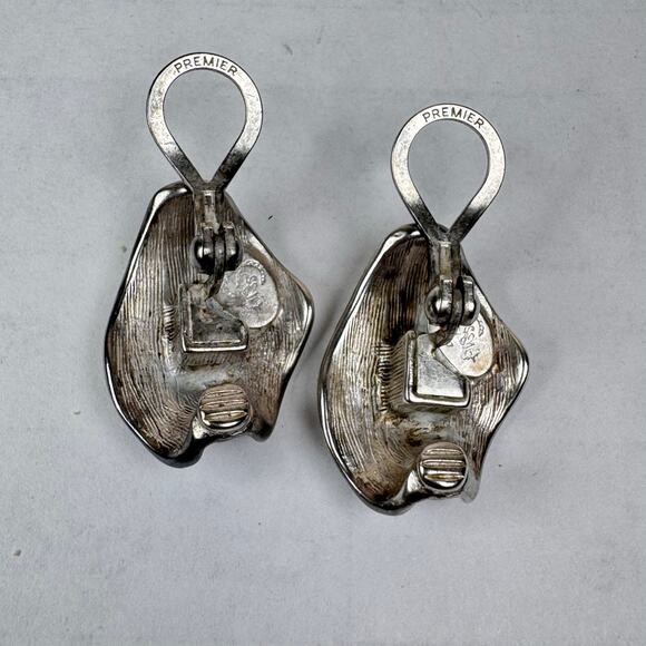 VTG Clip On Earrings Premier Designs Silver plated Leaf Lagenlook Art To Wear - Picture 6 of 7